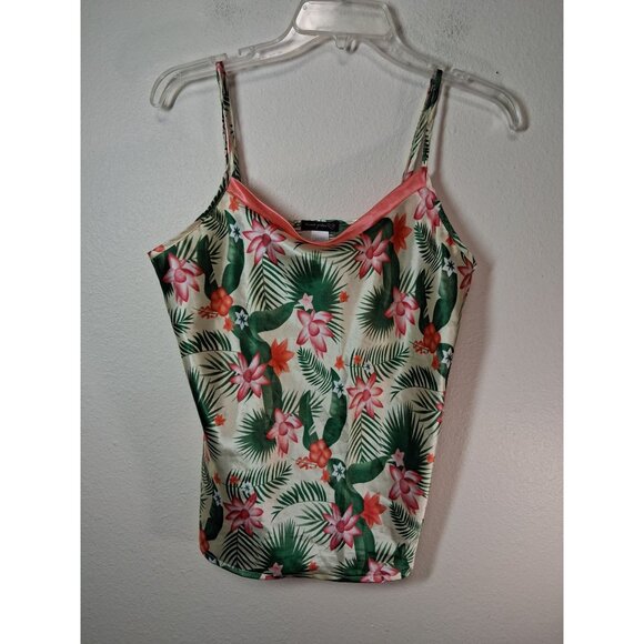 Emme Jordan Tank Top Camisole Boho Floral Tropical Silky Business Casual Large - Picture 1 of 4